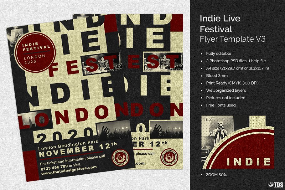 独立现场海报传单模板v3 Indie Live Festiv