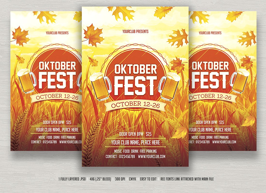 啤酒节宣传单模板 Oktoberfest Flyer Tem
