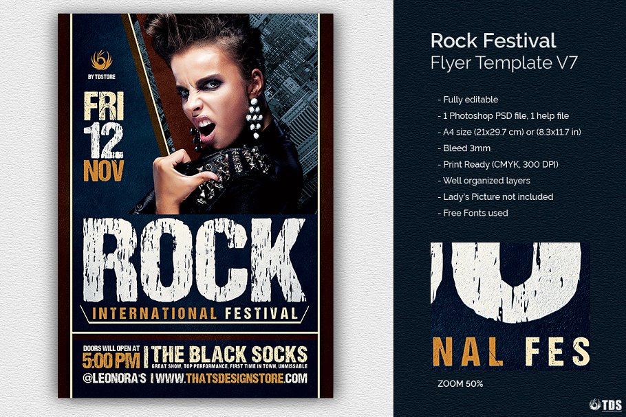 摇滚音乐节日海报模板 Rock Festival Flyer