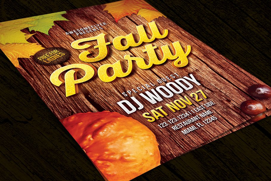 秋季活动元素海报模板 Fall Party Flyer Te
