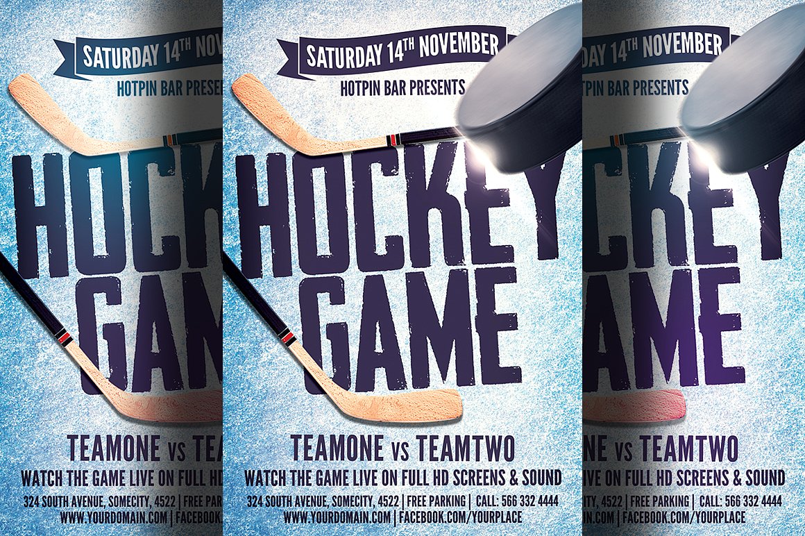曲棍球比赛传单海报模板 Hockey Game Flyer