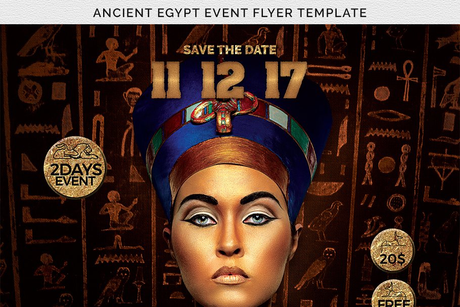 古埃及主题传单PSD模板 Ancient Egypt Eve