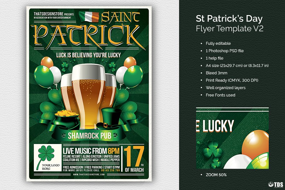 圣帕特里克节传单海报模板 Saint Patricks Da