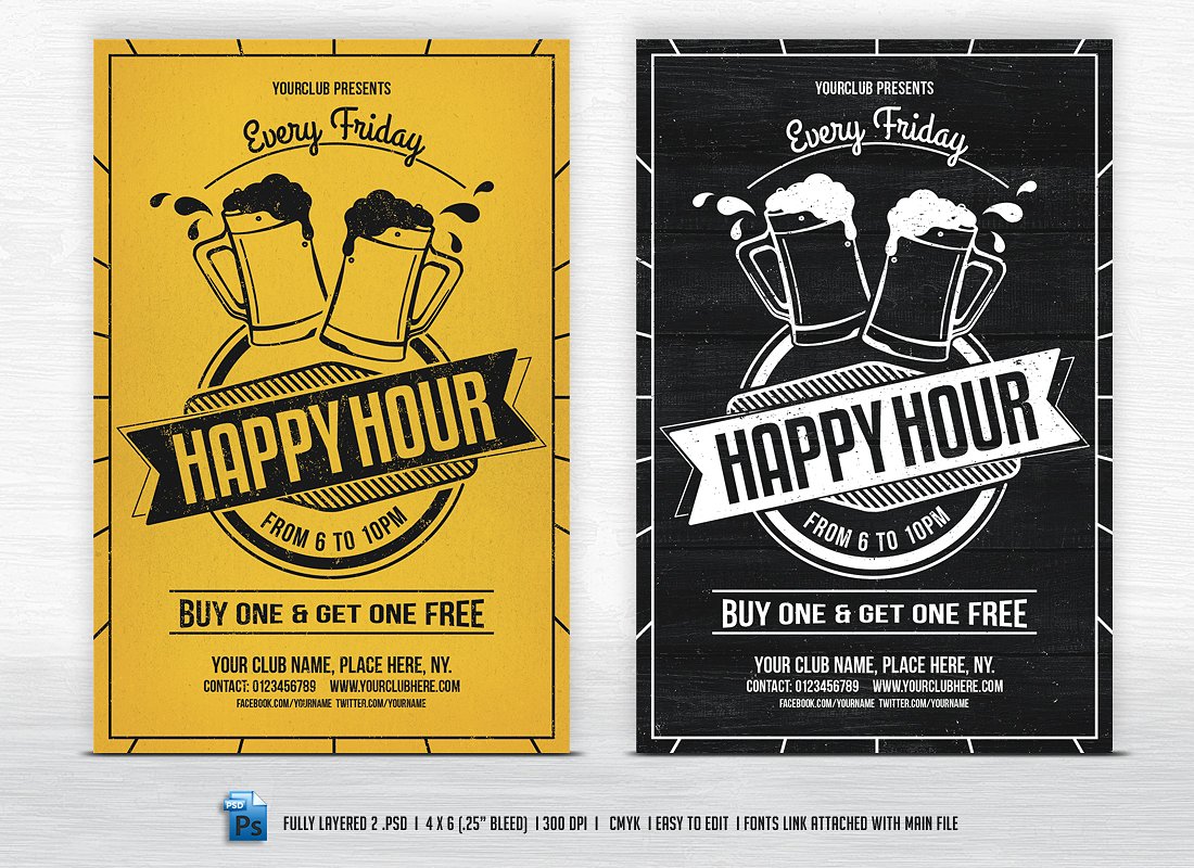 快乐时光聚会海报模板 Happy Hour Flyer Te