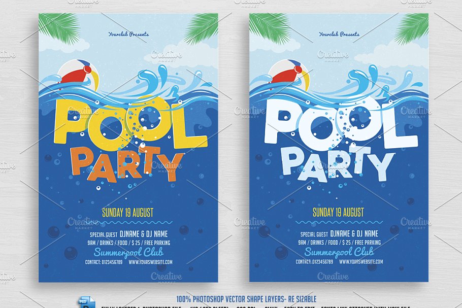 游泳池海报模板 Pool Party Flyer #9022