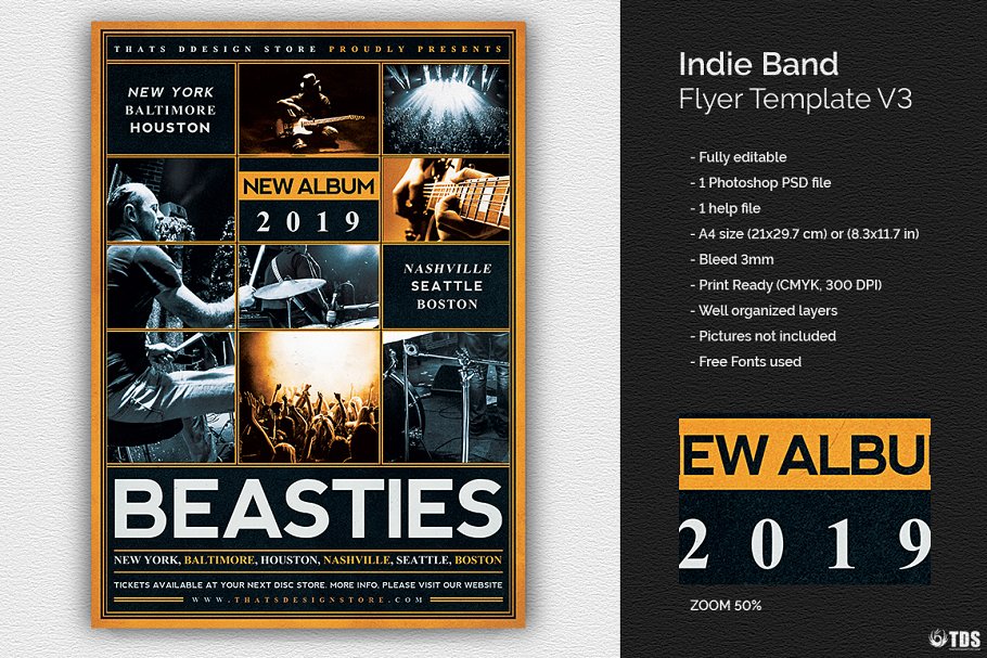 传统乐队海报模板 Indie Band Flyer #898