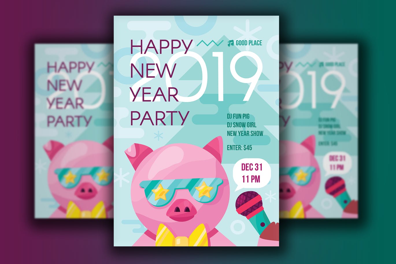 75 2019猪年元旦新年快乐海报宣传单 #301101