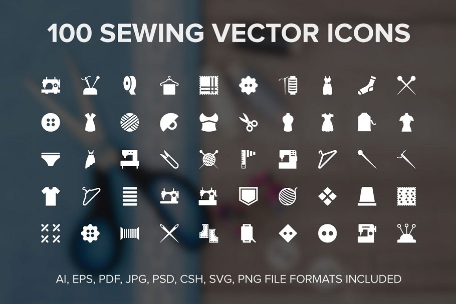 针织缝纫相关的主题图标 100 Sewing Vector