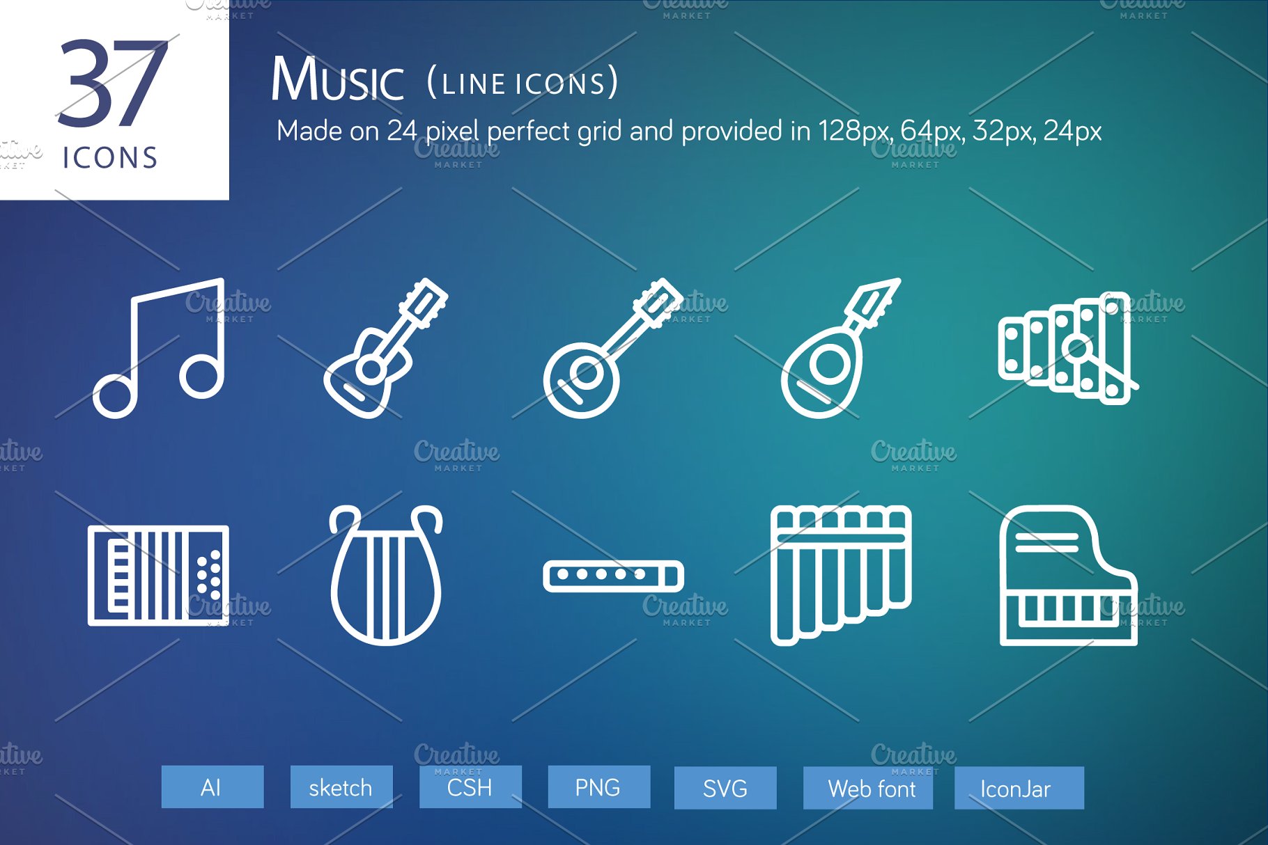 音乐主题线型图标 37 Music Line Icons #