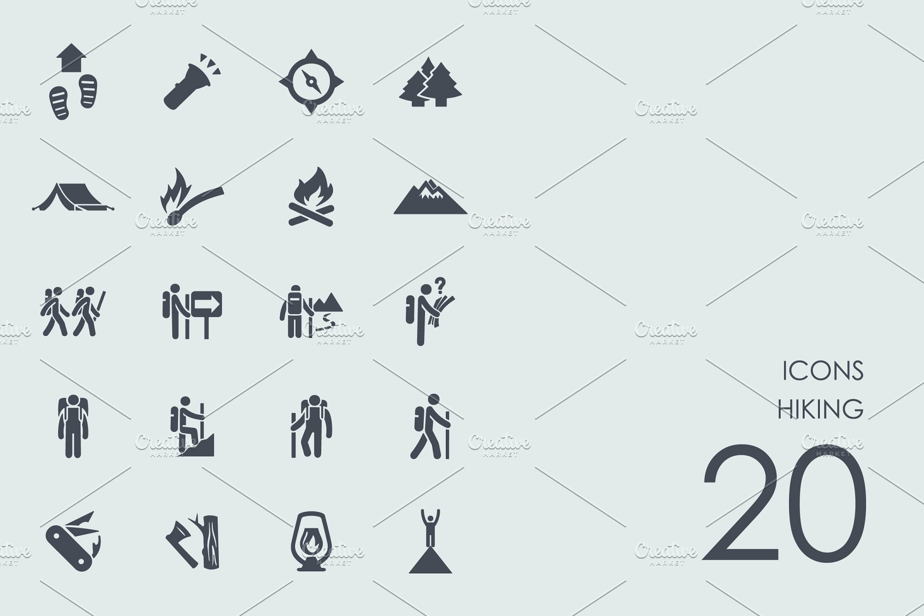 远足徒步运动主题的图标套装 Hiking icons #92