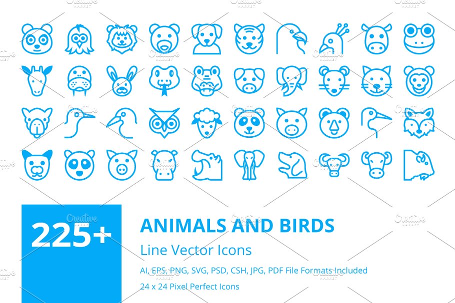 可爱的动物鸟类线型图标合集 Animals and Bird