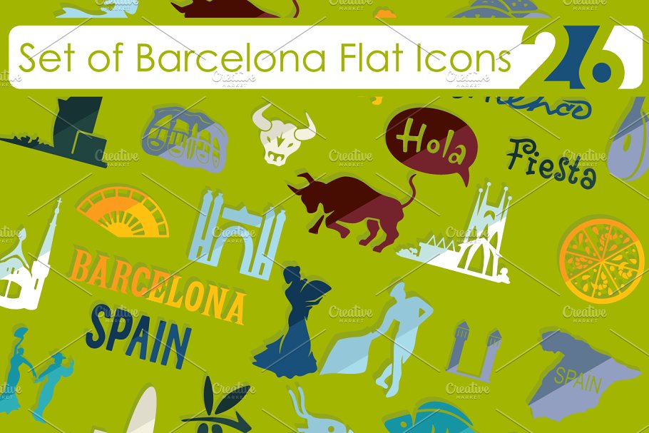 巴塞罗那特色图标 Set of Barcelona icon
