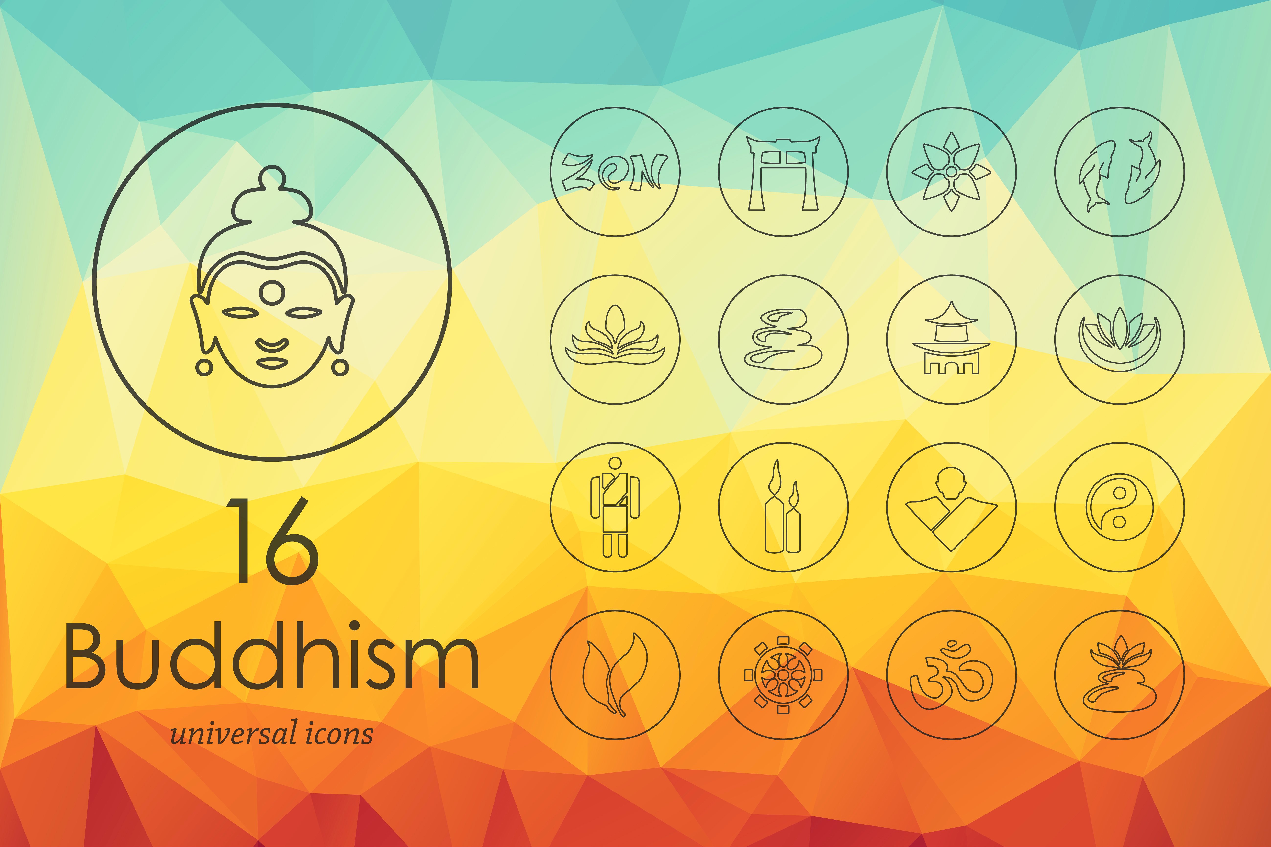 佛教相关的图标 16 buddhism line icons