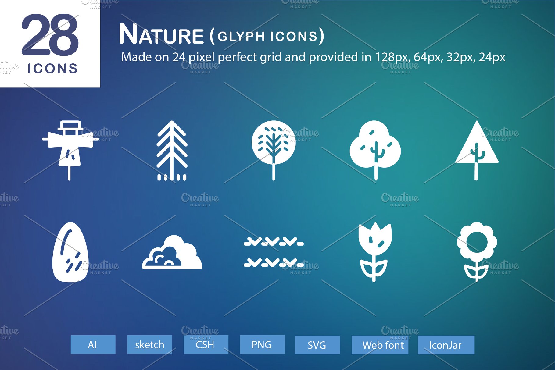 自然界主题的图标 28 Nature Glyph Icons