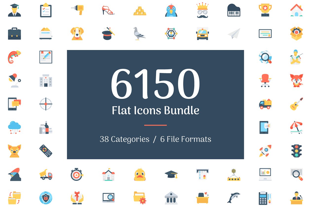 一套完美的图标图形素材 6150 Flat Icons Bu