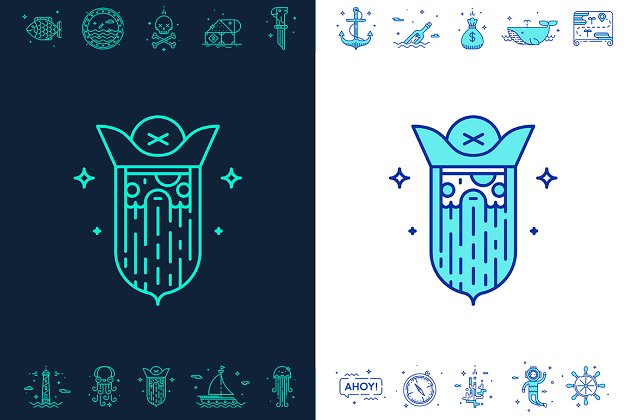 可爱的航海图标 Set of cute nautical i