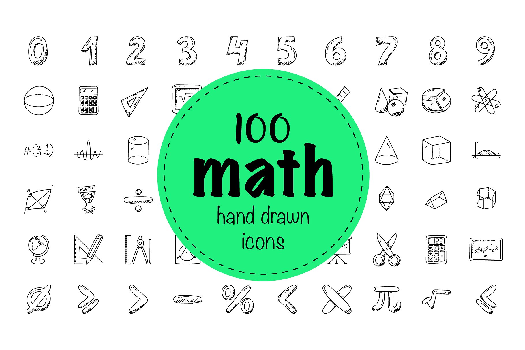 数字涂鸦图标 100 Mathematics Doodle