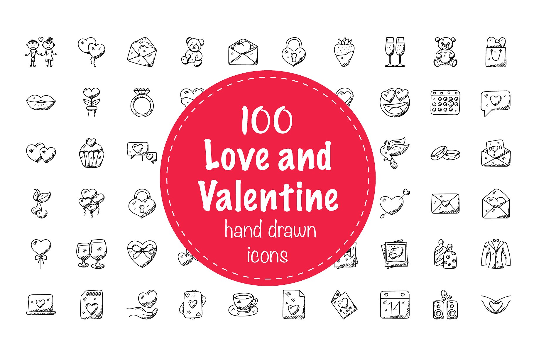 爱和情人节涂鸦图标 Love and Valentine D