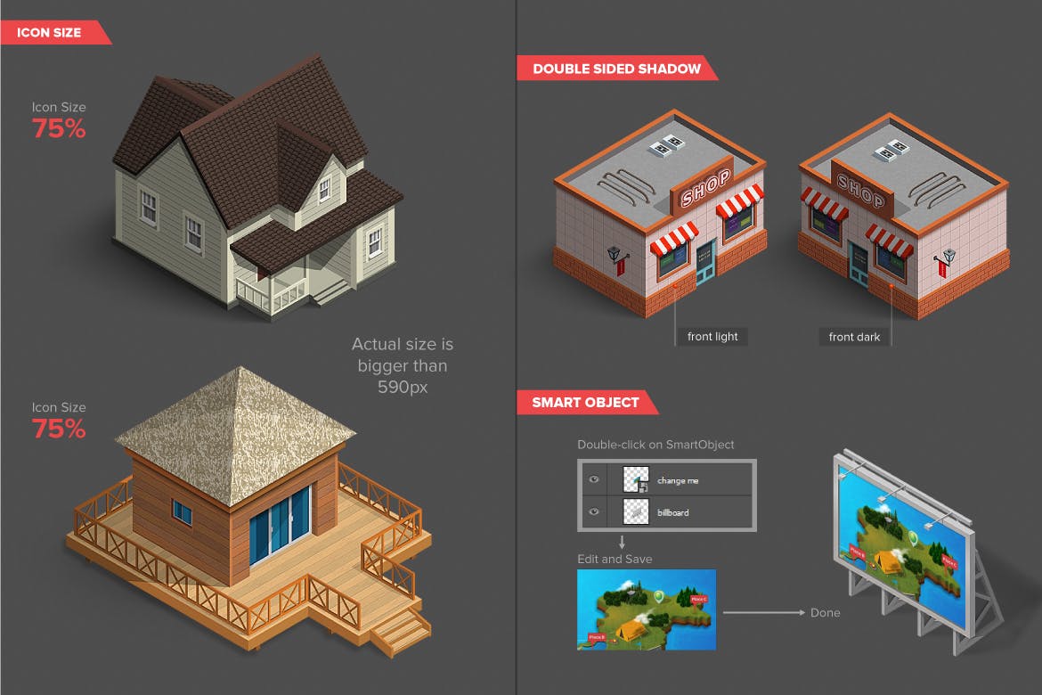 高品质的等距映射建筑地图图标 isometric-map-i