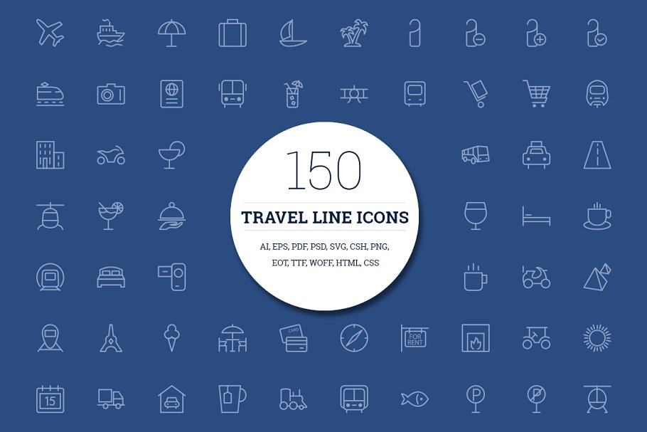 150个旅行线型图标 150 Travel Line Ico