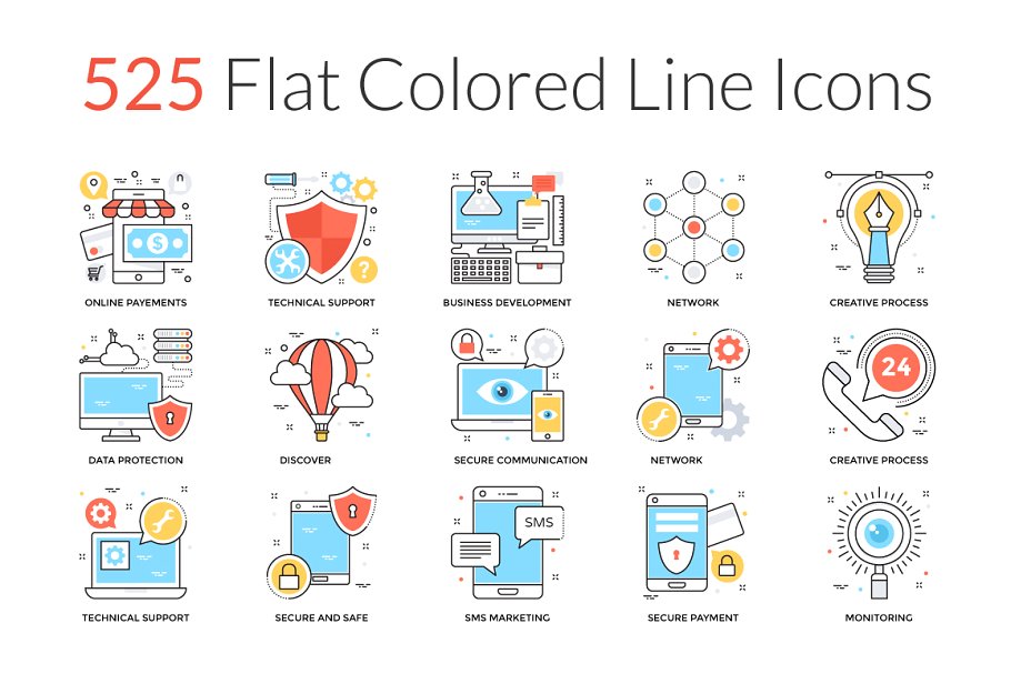 创意彩色线型图标 525 Flat Colored Line