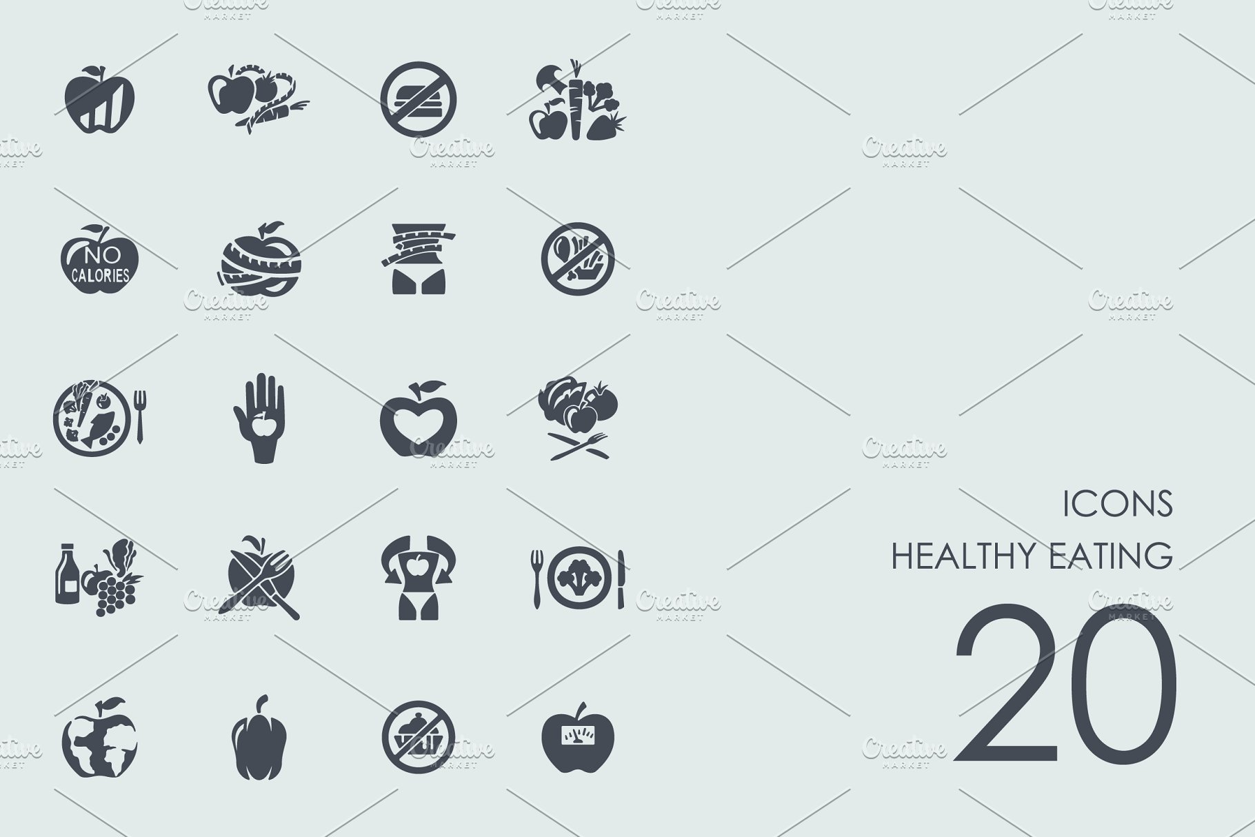 健康饮食主题图标 Healthy eating icons