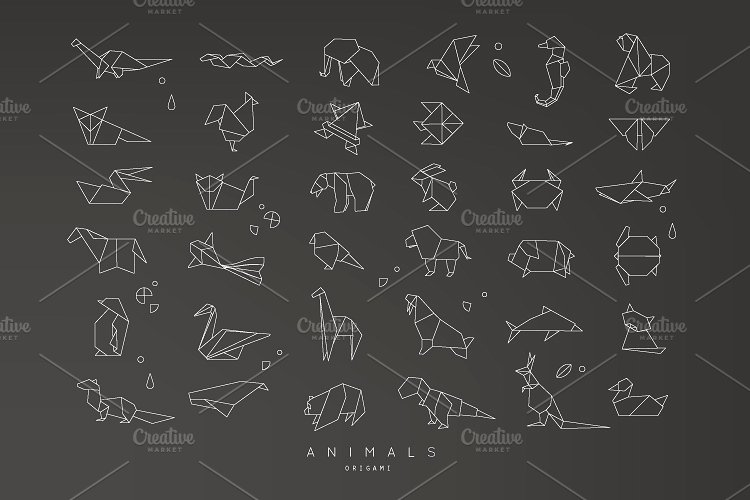 一套折纸风格动物图标集 Animals Origami #1
