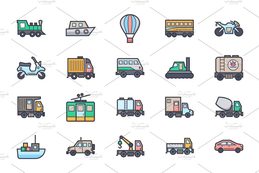 扁平化的交通工具图标Flat Transport Icons