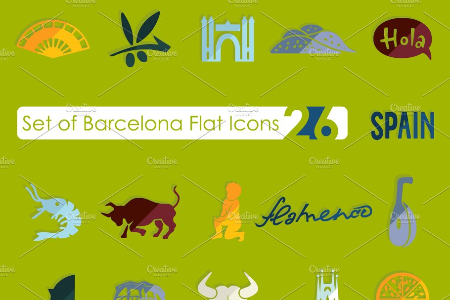 巴塞罗那特色图标 Set of Barcelona icon