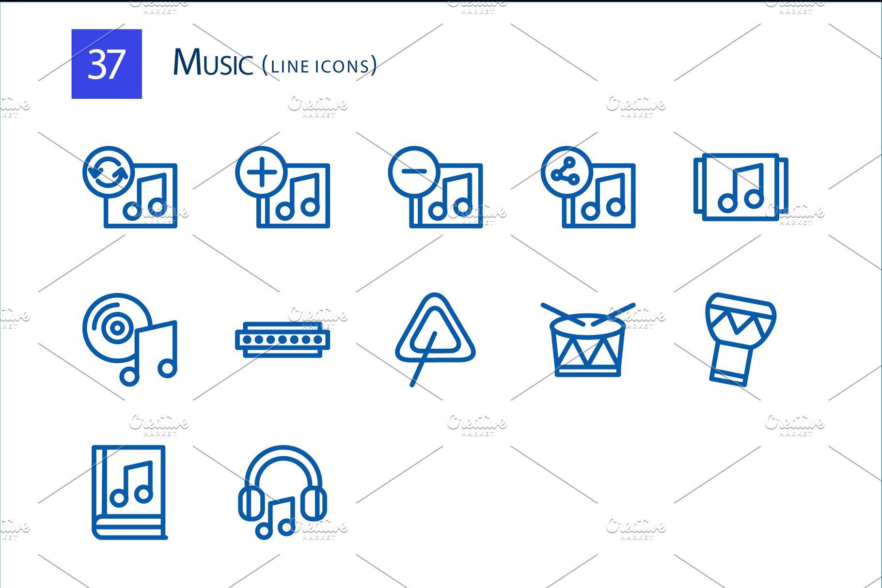 音乐主题线型图标 37 Music Line Icons #