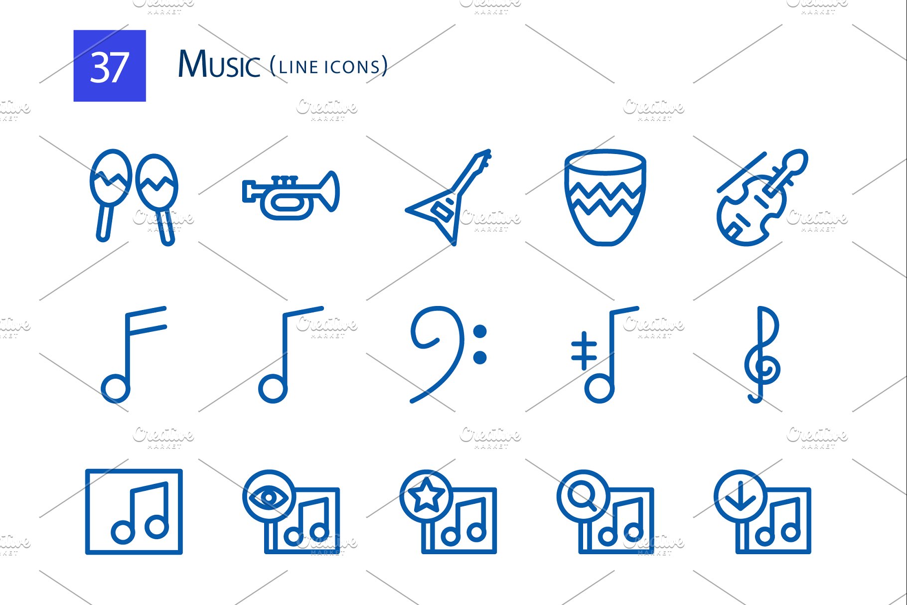 音乐主题线型图标 37 Music Line Icons #