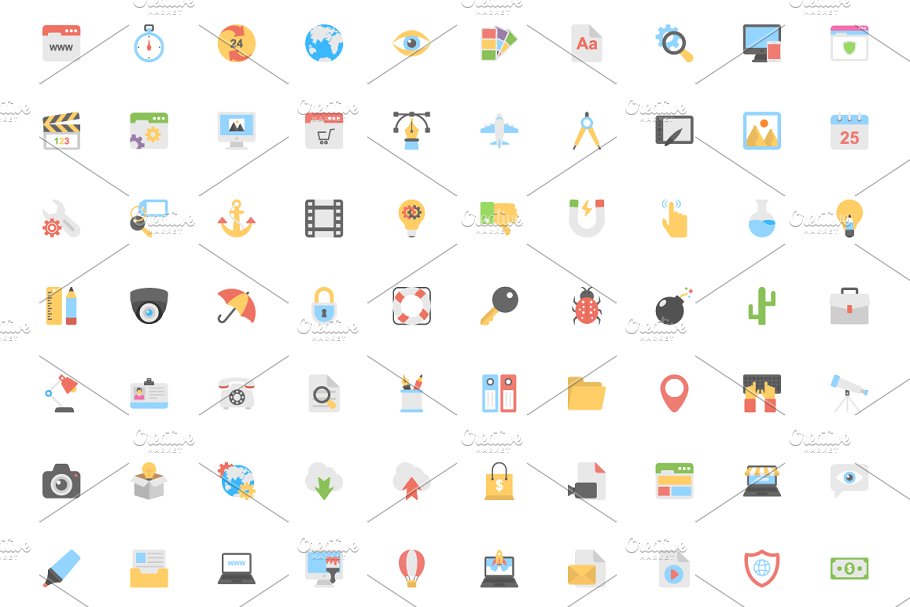 美丽的扁平化图标 280 Flat Design Icons