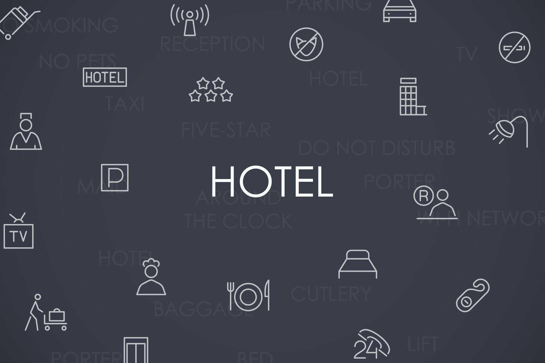 酒店相关主题的线型图标合集 Hotel thinline i