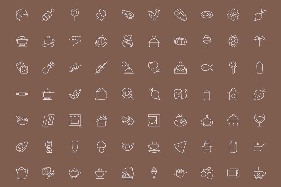 食物主题的线型图标 300 Food Line Icons