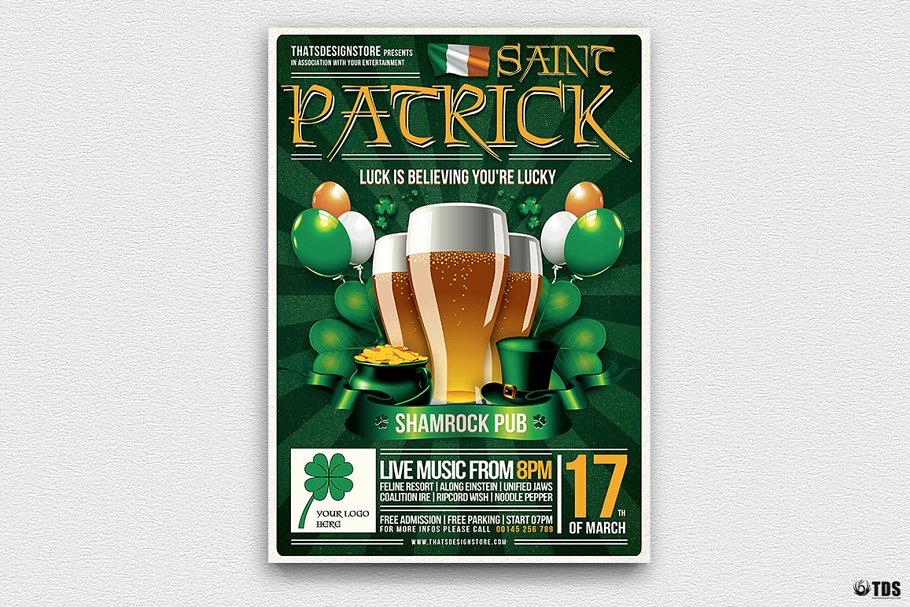 圣帕特里克节传单海报模板 Saint Patricks Da