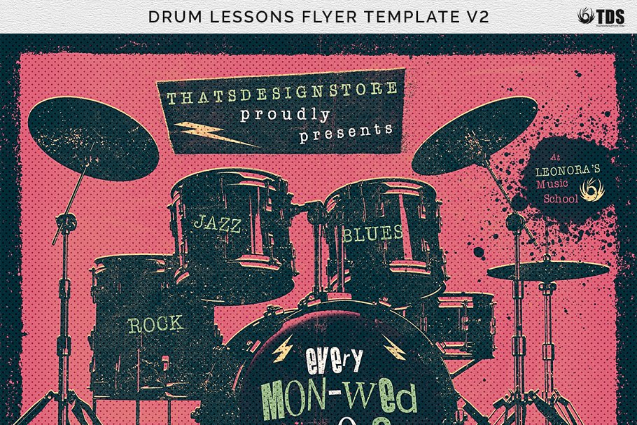 击鼓课程海报模板 Drum Lessons Flyer #8