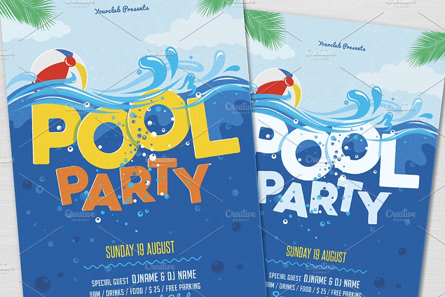 游泳池海报模板 Pool Party Flyer #9022