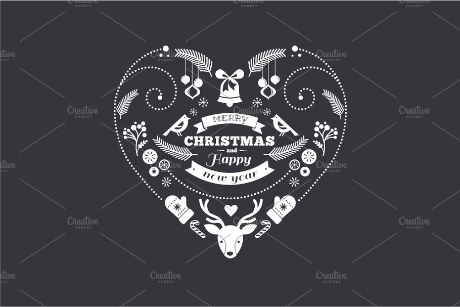 圣诞节心形创意图形 Christmas Heart Card