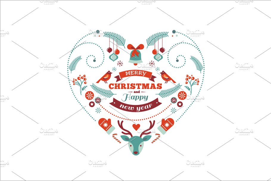 圣诞节心形创意图形 Christmas Heart Card