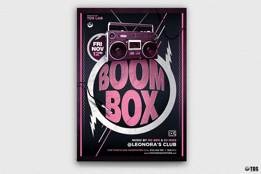 怀旧录音机扬声器海报模版 Boombox Flyer  #1