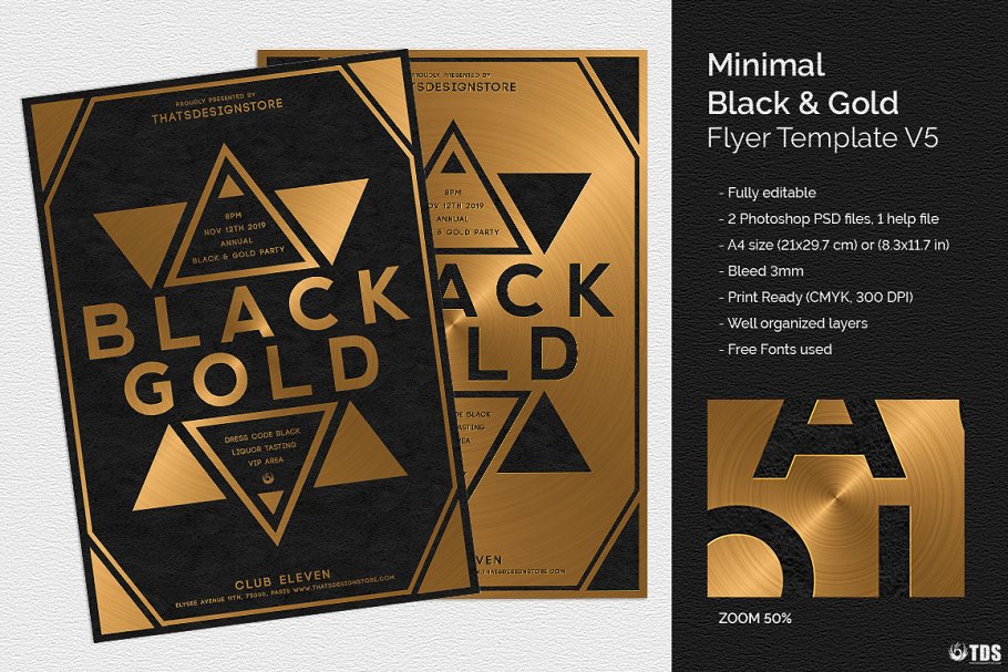 极简主义黑金海报模板 Minimal Black Gold