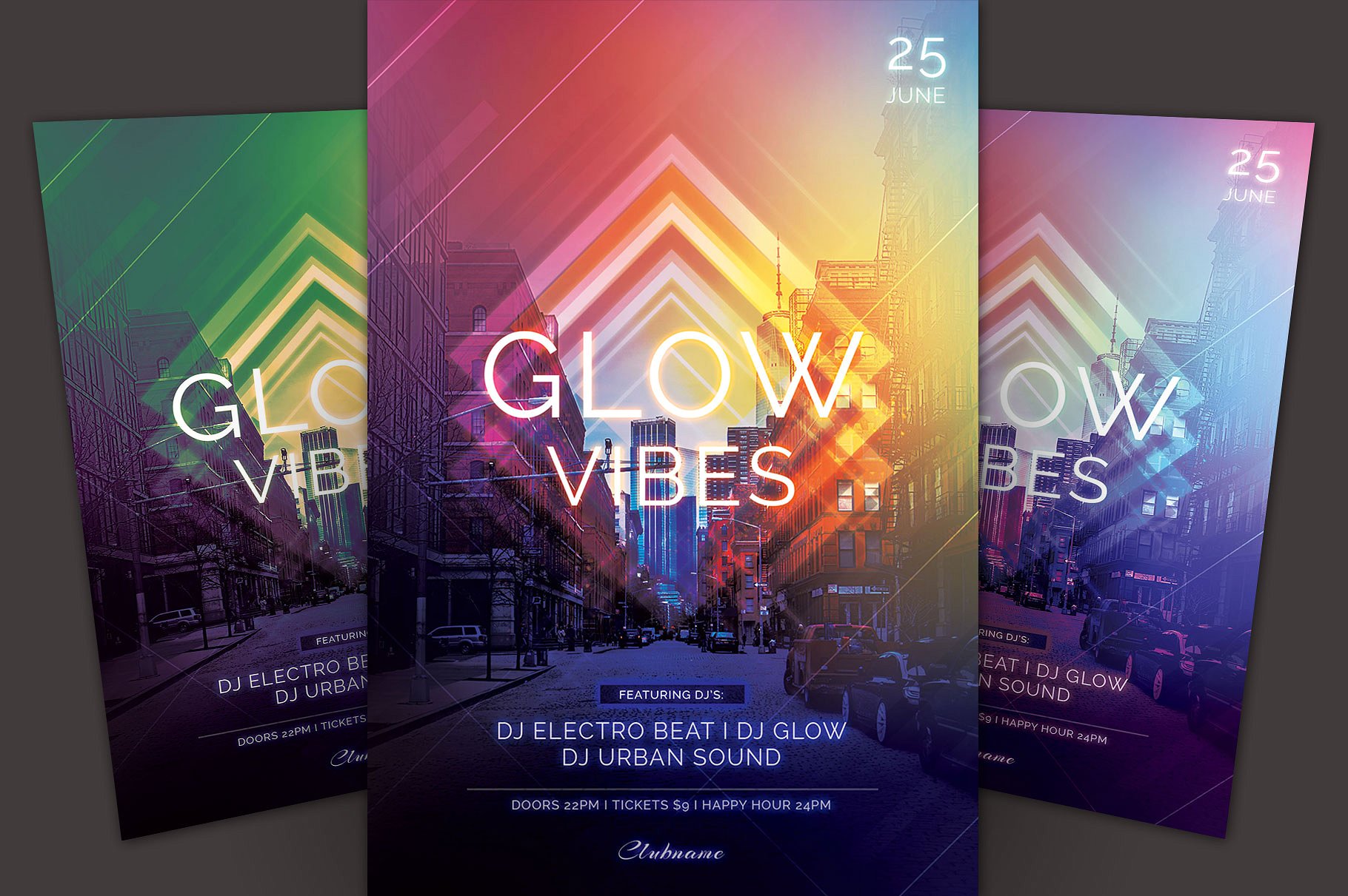 新年海报模板 Glow Vibes Flyer Templa