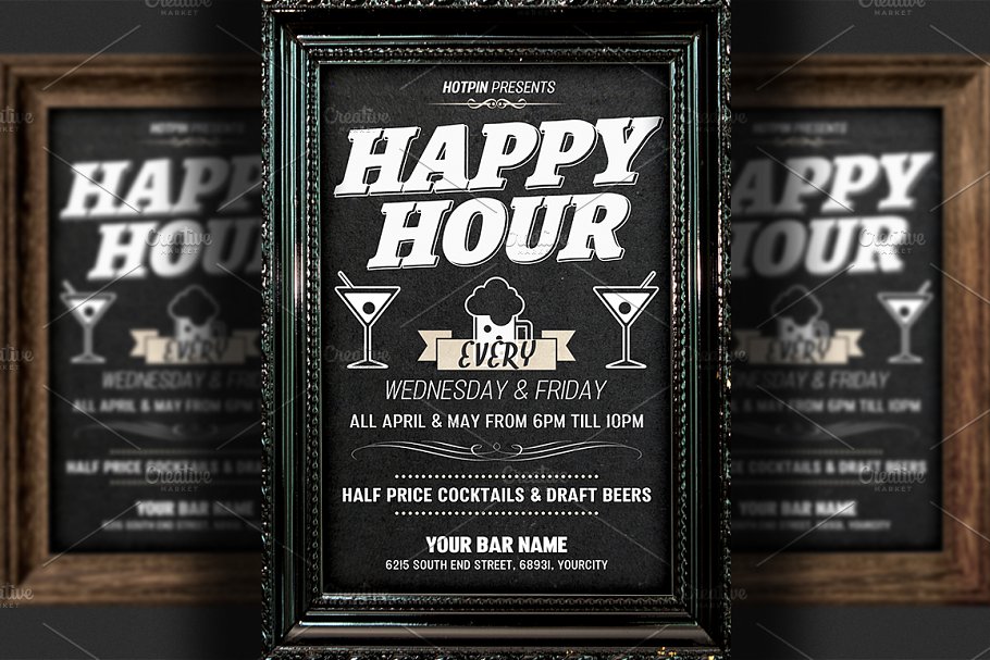 欢乐时光海报设计模板 Happy Hour Flyer Te