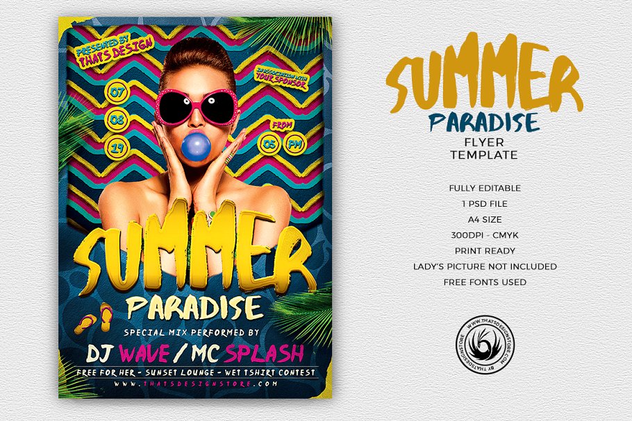 夏日音乐派对海报设计PSD模板 Summer Paradis