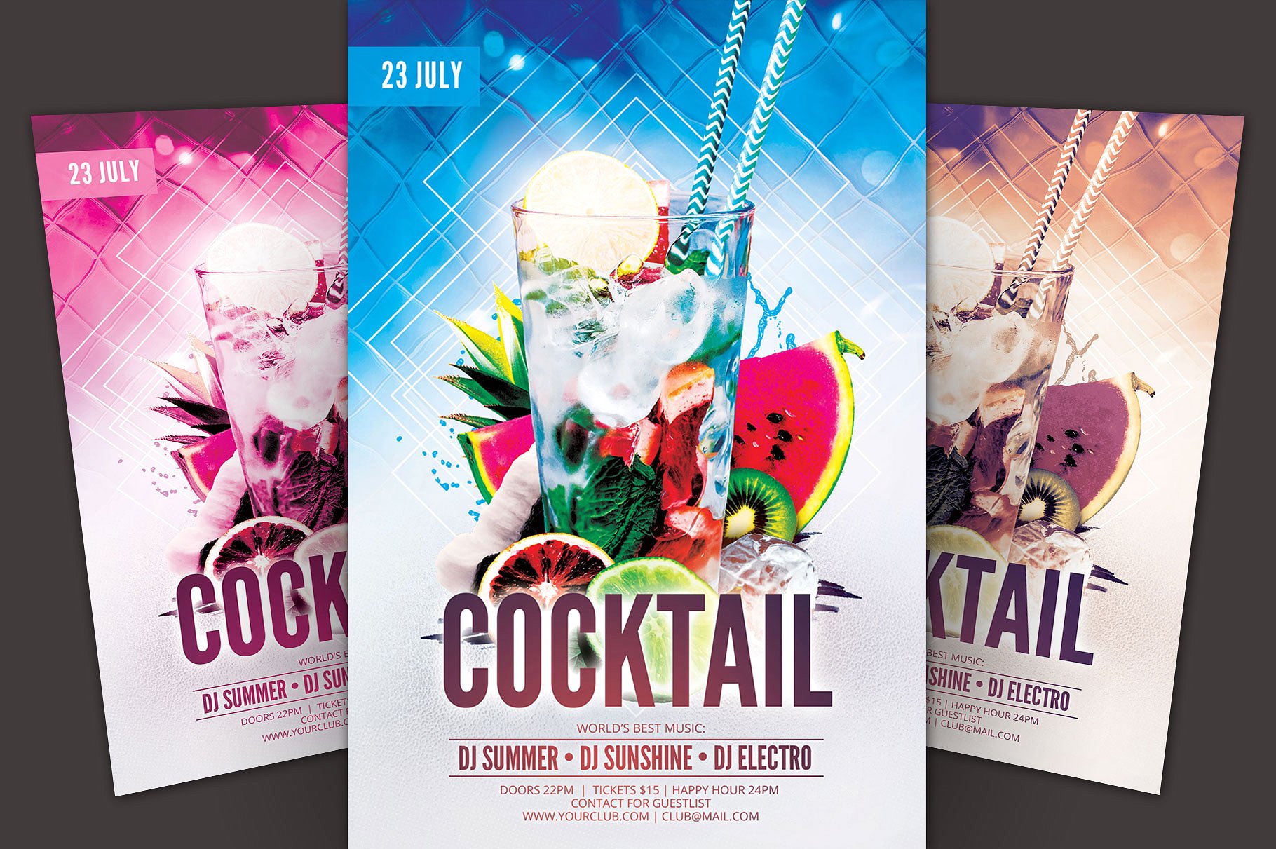 夏季鸡尾酒会海报模板 Cocktail Flyer Temp