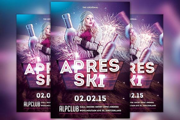 滑雪聚会传单模板 Apres Ski Party Flyer