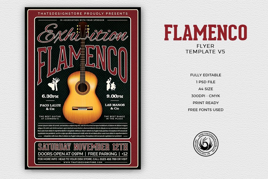 吉他音乐海报模板v5 Flamenco Flyer #128