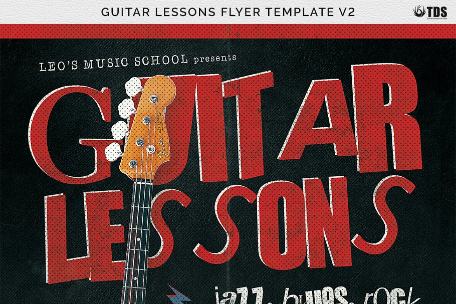 吉他课程传单PSD模板 V2 Guitar Lessons