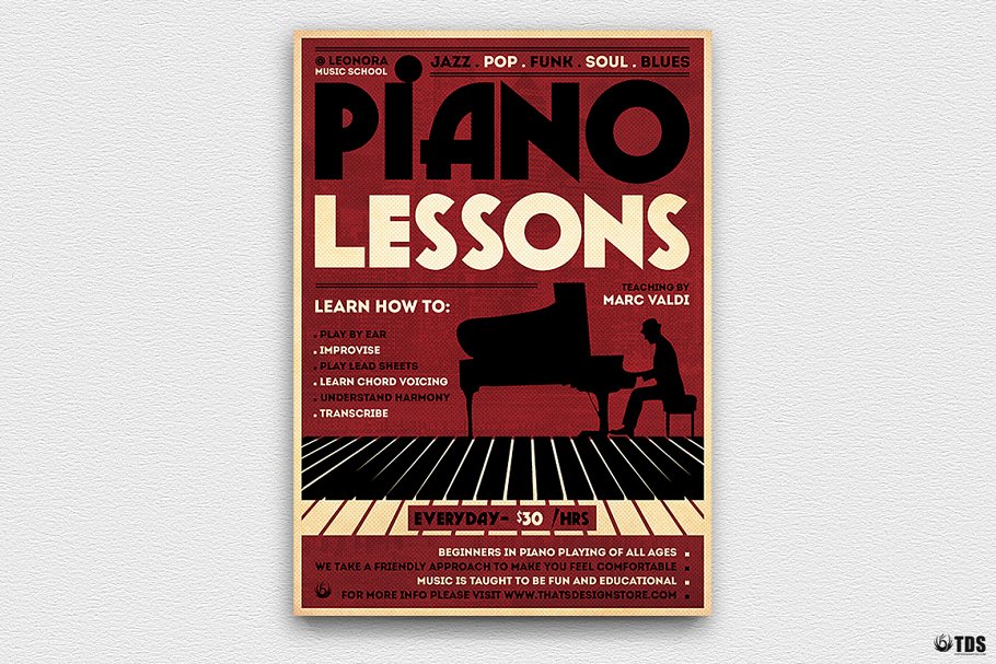 钢琴课程海报模板 Piano Lessons Flyer