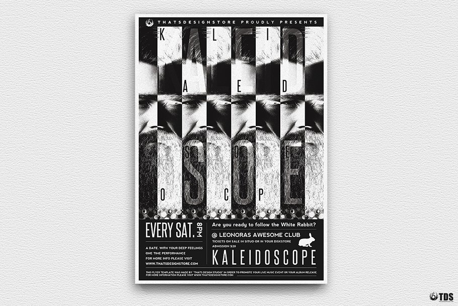 黑白电影海报PSD模板 Kaleidoscope Flyer